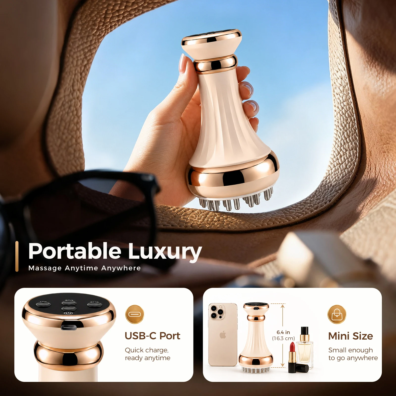 Portable Lihsykds massager showing the USB-C port and compact design